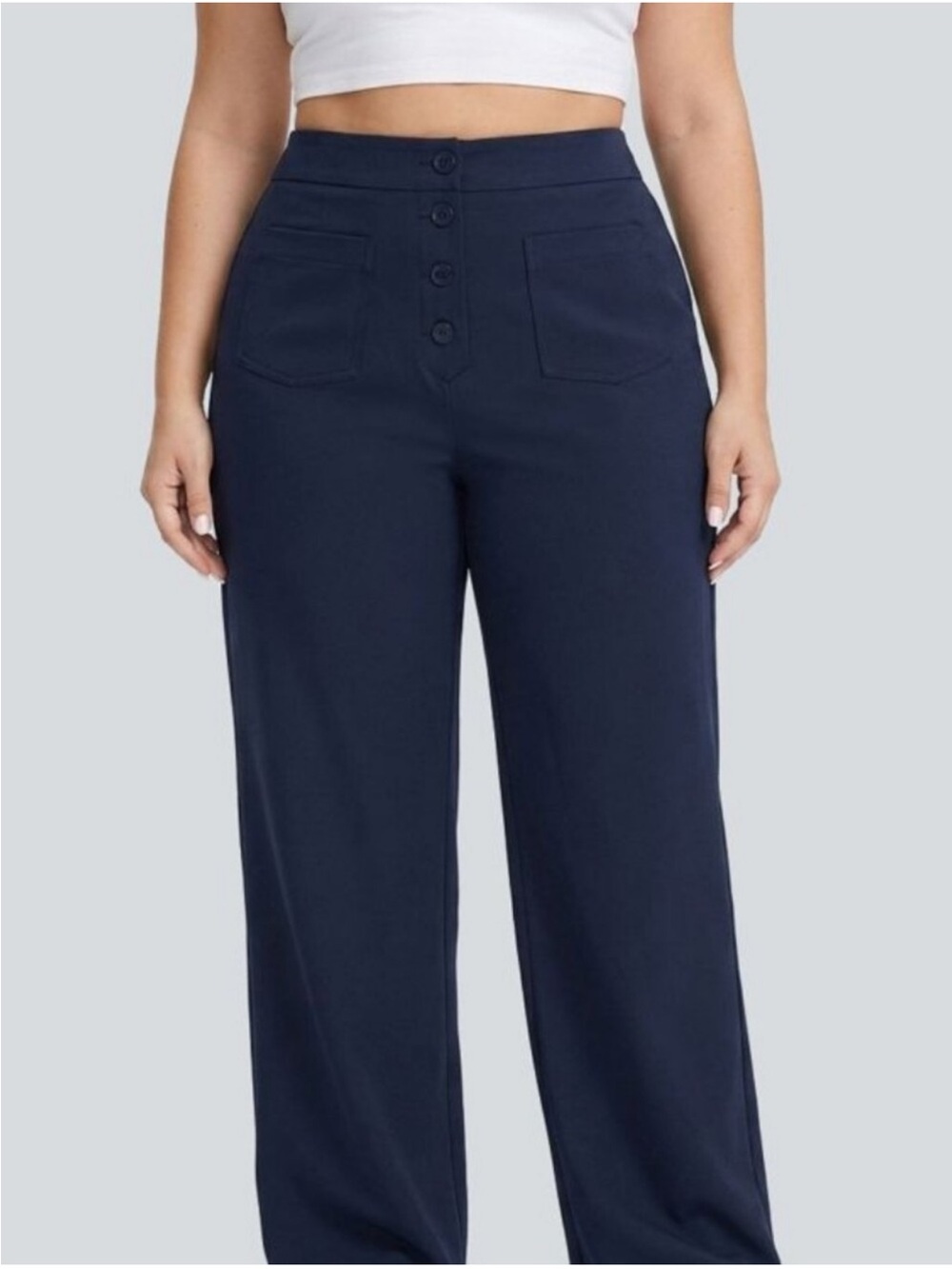 HALARA Navy High-Rise Wide-Leg Pants with Button Front